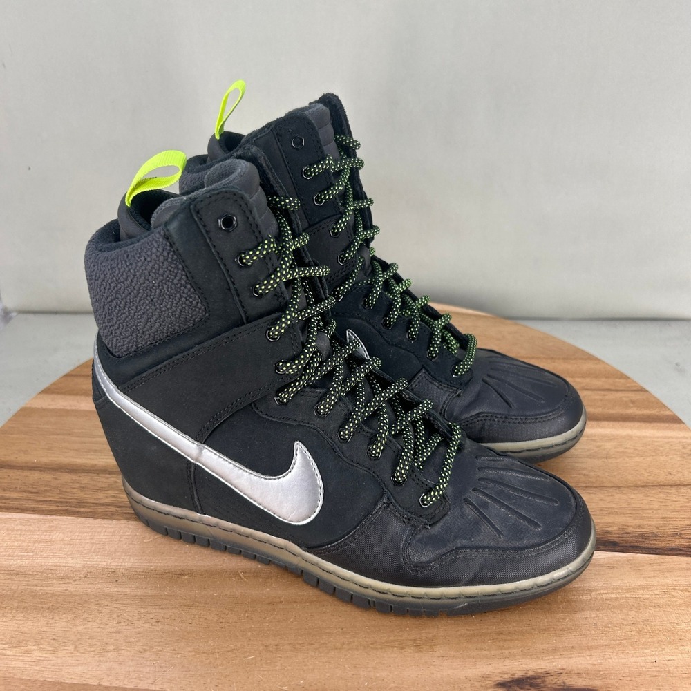 Nike Dunk Sky Hi Sneakerboot Black Silver Volt 684954-001 Womens Size 8
